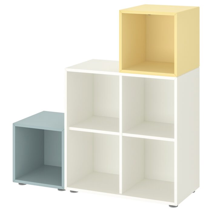 EKET Combinazione di mobili con piedini - bianco grigio-azzurro/giallo pallido 105x35x107 cm