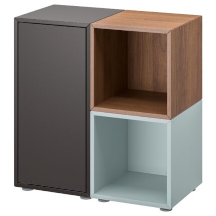 EKET Combinazione di mobili con piedini - grigio scuro/effetto noce grigio-azzurro 70x35x72 cm