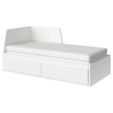 FLEKKE Letto divano/2 cassetti/2 materassi - bianco/Åfjäll semirigido 80x200 cm