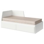 FLEKKE Letto divano/2 cassetti/2 materassi - bianco/Vannareid extra rigido 80x200 cm