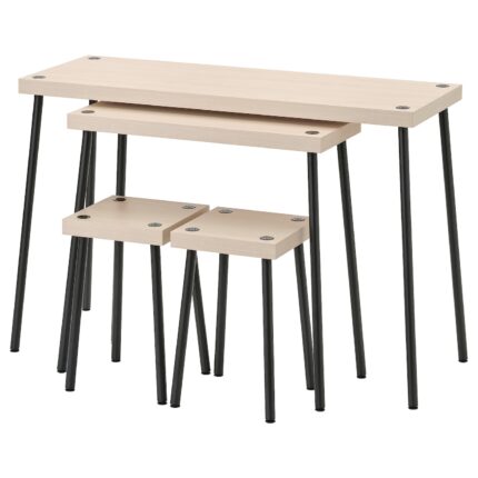 FRIDNÄS Set di tavoli e sgabelli, 4 pezzi - nero/effetto betulla