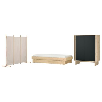 GLAMBERGET Set camera da letto 3 pezzi - pino/Katorp beige 80-160x200 cm