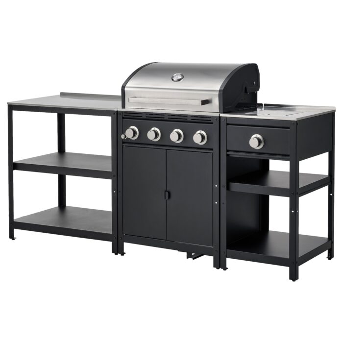 GRILLSKÄR Cucina da esterno - barbecue gas/bruciatore laterale/inox 206x61 cm