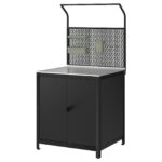 GRILLSKÄR Isola cucina con pannello di fondo - con ante inox/da esterno 86x61x176 cm