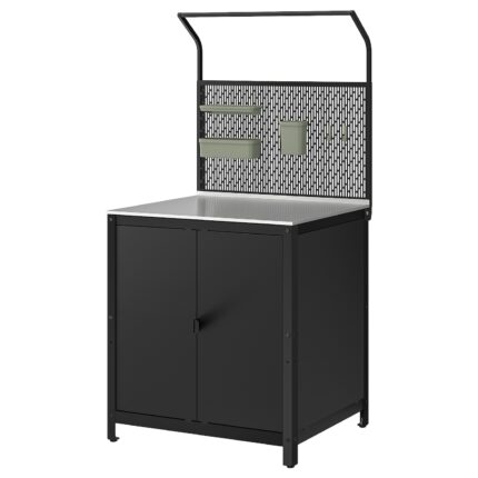 GRILLSKÄR Isola cucina con pannello di fondo - con ante inox/da esterno 86x61x176 cm
