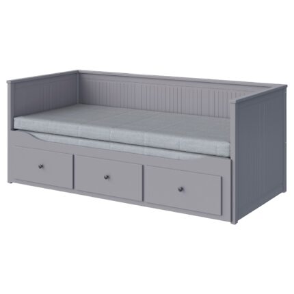 HEMNES Letto divano/3 cassetti/2 materassi - grigio/Ågotnes rigido 80x200 cm