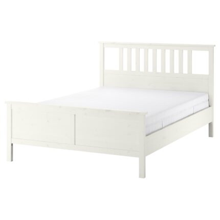 HEMNES Struttura letto con materasso - mordente bianco/Åkrehamn rigido 140x200 cm