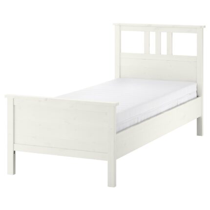 HEMNES Struttura letto con materasso - mordente bianco/Åkrehamn semirigido 90x200 cm