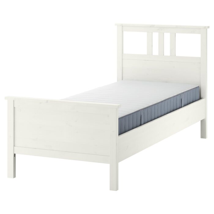HEMNES Struttura letto con materasso - mordente bianco/Valevåg rigido 90x200 cm