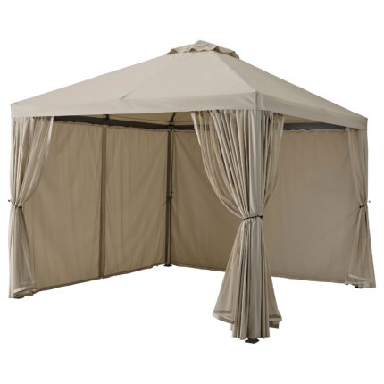 HIMMELSÖ Gazebo con tende e rete - grigio scuro/grigio-beige