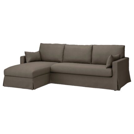 HYLTARP Divano a 3 posti/chaise-longue, sx - Gransel grigio-marrone