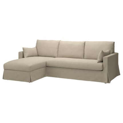 HYLTARP Divano a 3 posti/chaise-longue, sx - Hemmesta beige chiaro
