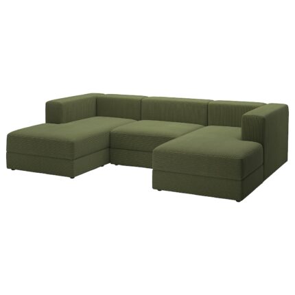 JÄTTEBO Divano 3,5 posti con chaise-longue - braccioli Samsala/giallo scuro-verde