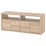 KALLAX Combinazione per TV - effetto rovere con mordente bianco 147x39x60 cm