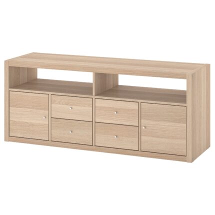KALLAX Combinazione per TV - effetto rovere con mordente bianco 147x39x60 cm