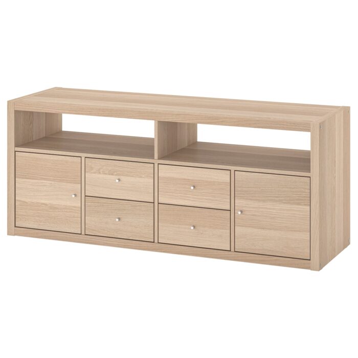 KALLAX Combinazione per TV - effetto rovere con mordente bianco 147x39x60 cm