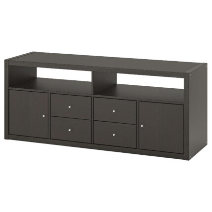 KALLAX Combinazione per TV - marrone-nero 147x39x60 cm