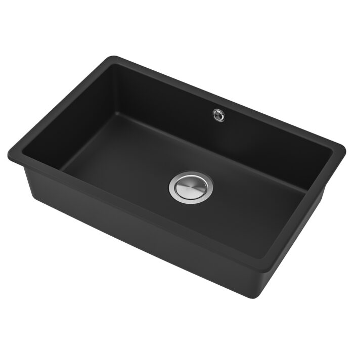 KILSVIKEN Lavello da incasso, 1 vasca - nero materiale composito di quarzo 72x46 cm
