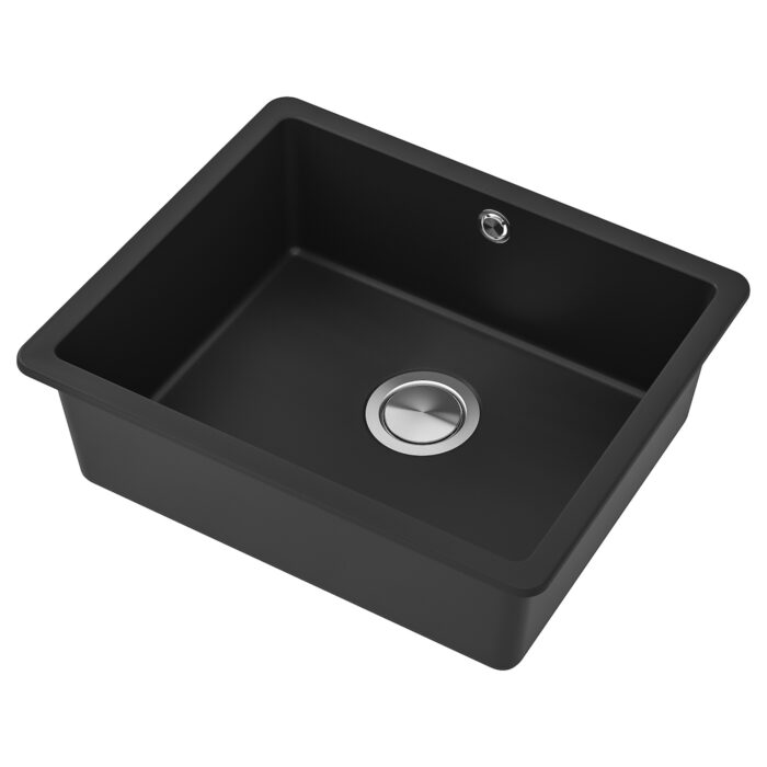 KILSVIKEN Lavello da incasso, 1 vasca - nero materiale composito di quarzo 56x46 cm