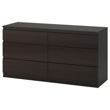 KULLEN Cassettiera con 6 cassetti - marrone-nero 140x72 cm