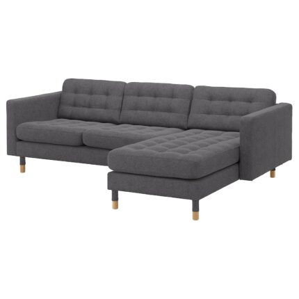 LANDSKRONA Divano a 3 posti - con chaise-longue/Gunnared grigio scuro/legno
