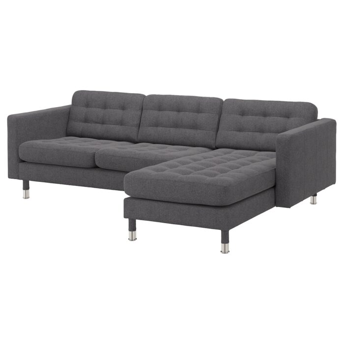 LANDSKRONA Divano a 3 posti - con chaise-longue/Gunnared grigio scuro/metallo