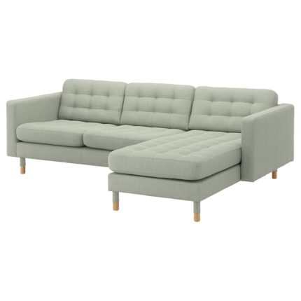 LANDSKRONA Divano a 3 posti - con chaise-longue/Gunnared verde chiaro/legno