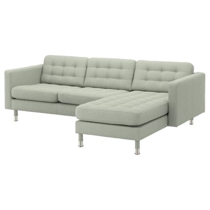 LANDSKRONA Divano a 3 posti - con chaise-longue/Gunnared verde chiaro/metallo