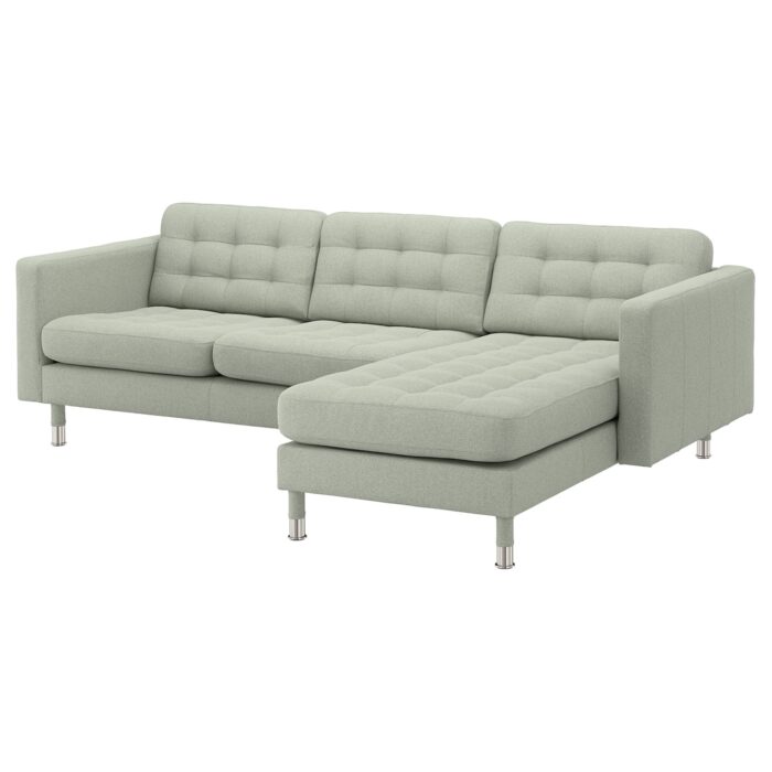 LANDSKRONA Divano a 3 posti - con chaise-longue/Gunnared verde chiaro/metallo