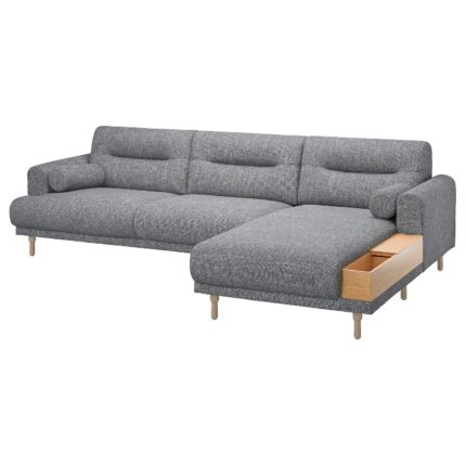 LÅNGARYD Divano a 3 posti/chaise-longue, dx - Lejde grigio/nero/legno