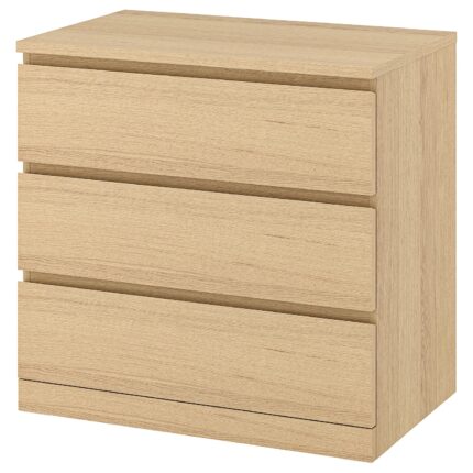 MALM Cassettiera con 3 cassetti - impiallacciato rovere mord bianco 80x78 cm