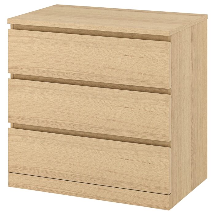MALM Cassettiera con 3 cassetti - impiallacciato rovere mord bianco 80x78 cm