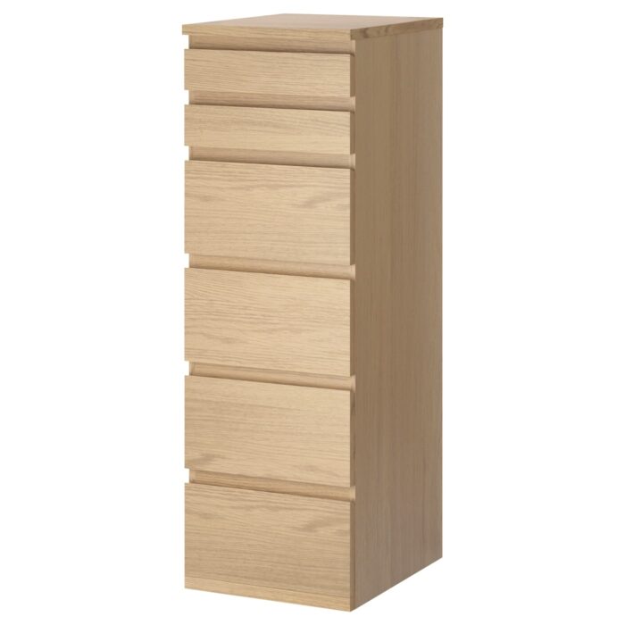 MALM Cassettiera con 6 cassetti - impiallacciato rovere mord bianco/vetro a specchio 40x123 cm
