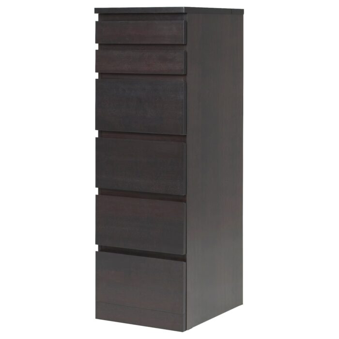 MALM Cassettiera con 6 cassetti - marrone-nero/vetro a specchio 40x123 cm