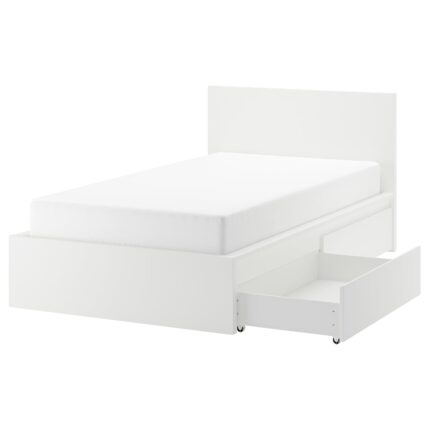 MALM Struttura letto alta/2 contenitori - bianco 120x200 cm