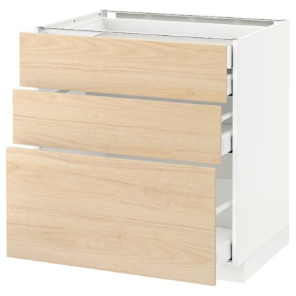 METOD / MAXIMERA Mob 3front/2casset bas/1med/1alt - bianco/Askersund effetto frassino chiaro 80x60 cm