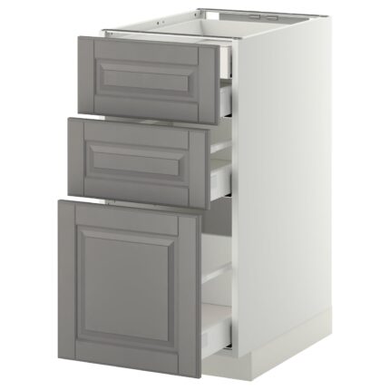 METOD / MAXIMERA Mob 3front/2casset bas/1med/1alt - bianco/Bodbyn grigio 40x60 cm
