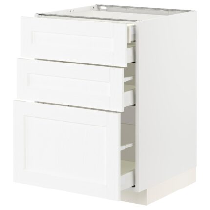 METOD / MAXIMERA Mob 3front/2casset bas/1med/1alt - bianco Enköping/bianco effetto legno 60x60 cm