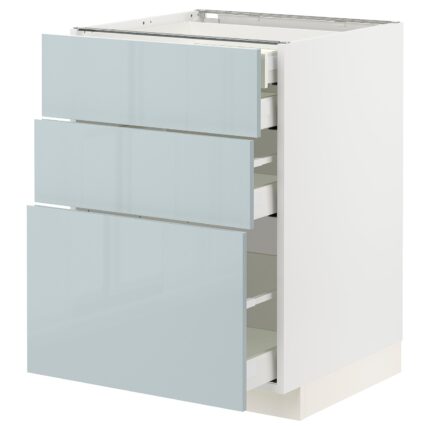 METOD / MAXIMERA Mob 3front/2casset bas/1med/1alt - bianco/Kallarp grigio-azzurro 60x60 cm