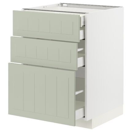 METOD / MAXIMERA Mob 3front/2casset bas/1med/1alt - bianco/Stensund verde chiaro 60x60 cm