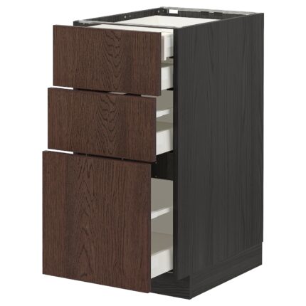 METOD / MAXIMERA Mob 3front/2casset bas/1med/1alt - nero/Sinarp marrone 40x60 cm