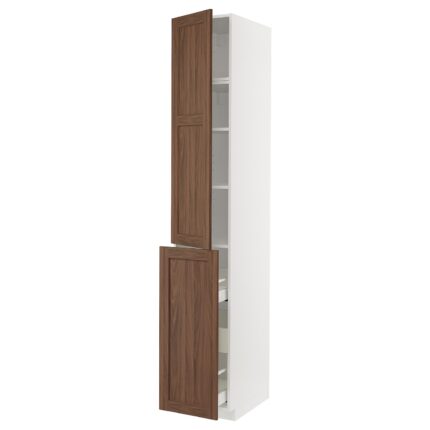 METOD / MAXIMERA Mobile al/elem estr/3cass/1ant/2rip - bianco Enköping/marrone effetto noce 40x60x240 cm