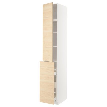 METOD / MAXIMERA Mobile al/elem estr/3cass/1ant/2rip - bianco/Askersund effetto frassino chiaro 40x60x240 cm