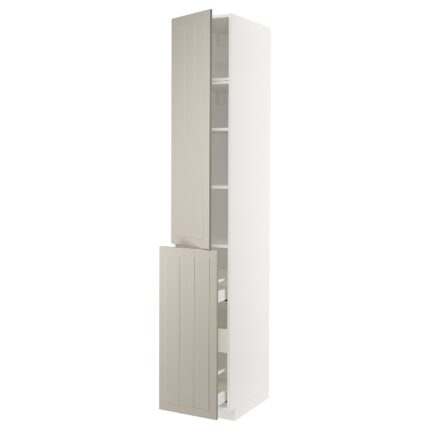 METOD / MAXIMERA Mobile al/elem estr/3cass/1ant/2rip - bianco/Stensund beige 40x60x240 cm