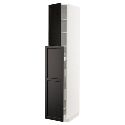 METOD / MAXIMERA Mobile al/elem estr/4cass/1ant/2rip - bianco/Lerhyttan mordente nero 40x60x220 cm