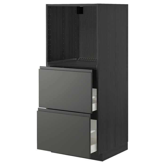 METOD / MAXIMERA Mobile alto/2 cassetti per forno - nero/Voxtorp grigio scuro 60x60x140 cm