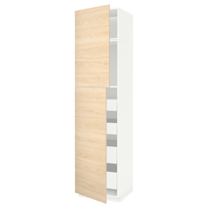 METOD / MAXIMERA Mobile alto con 2 ante/4 cassetti - bianco/Askersund effetto frassino chiaro 60x60x240 cm