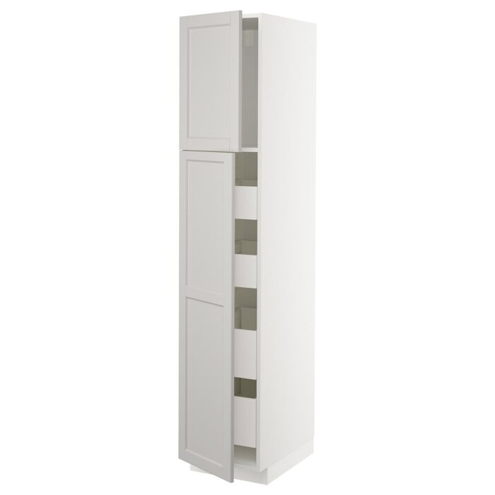 METOD / MAXIMERA Mobile alto con 2 ante/4 cassetti - bianco/Lerhyttan grigio chiaro 40x60x200 cm