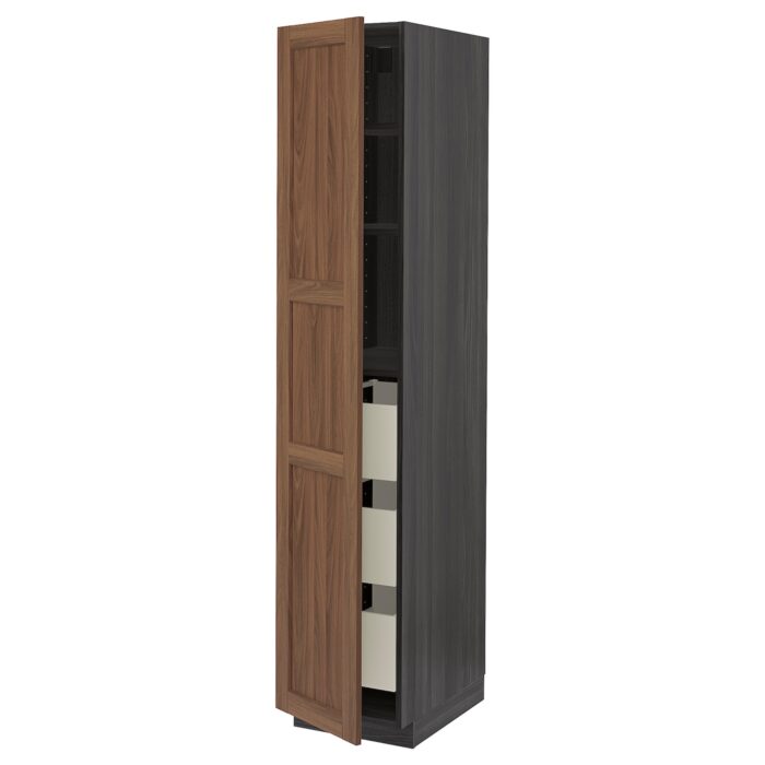 METOD / MAXIMERA Mobile alto con cassetti - nero Enköping/marrone effetto noce 40x60x200 cm