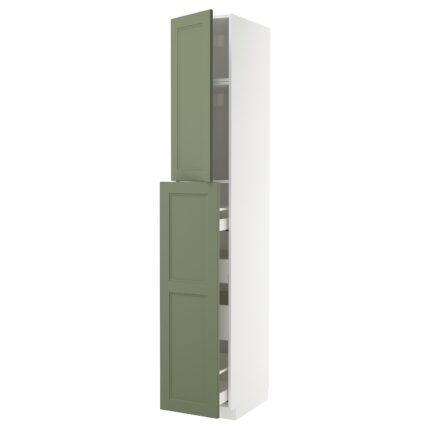 METOD / MAXIMERA Mobile alto/elem estr/1anta/4casset - bianco/Axstad grigio-verde 40x60x240 cm